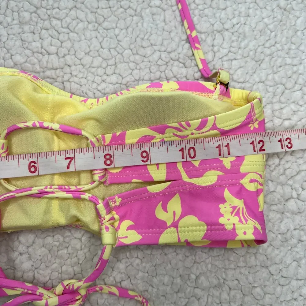 Hobie Pink Yellow Tropical Floral Bikini Top Medium